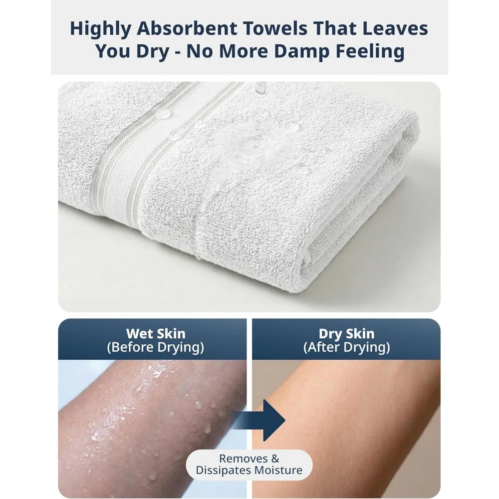 Towel Set of 18 – Premium 100% Cotton, Zero Twist, 6 Large Bath Towel, 6 Hand Towels & 6 Wash Cloths