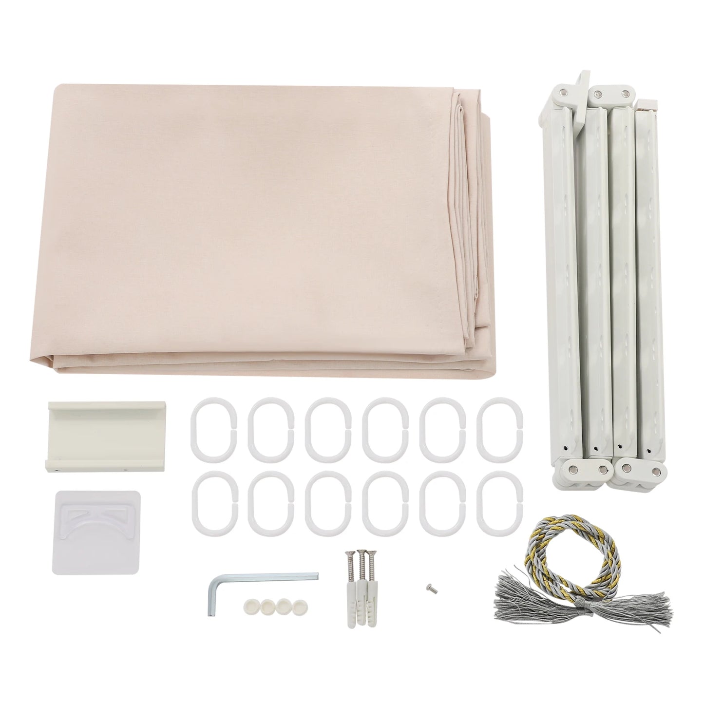 Shower Curtain Set, Wall Mounted Folding Shower Curtain Rod, No Drill Installation, 110 lbs Load for Home Bathroom