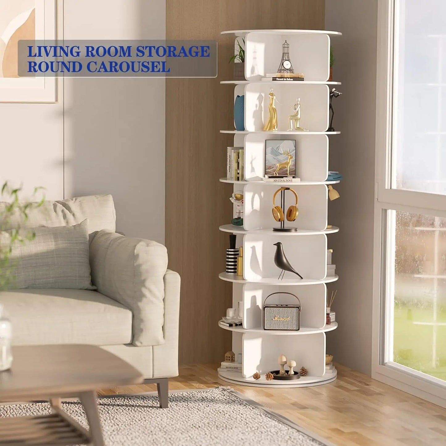 7 Tier Rotating Shoe Rack Tower, Free Standing 360° Shoe organizer Lazy Susan, Bag Display Rack Storage Round,
