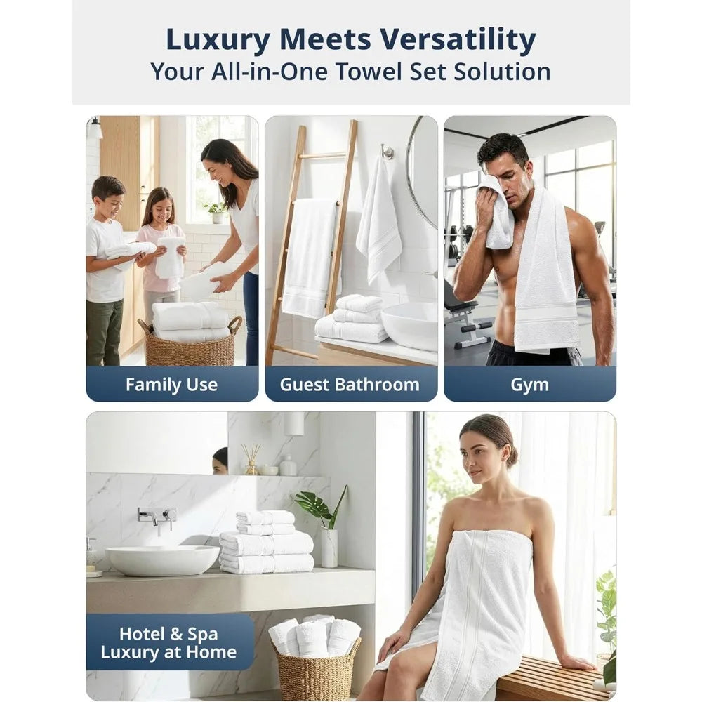 Towel Set of 18 – Premium 100% Cotton, Zero Twist, 6 Large Bath Towel, 6 Hand Towels & 6 Wash Cloths