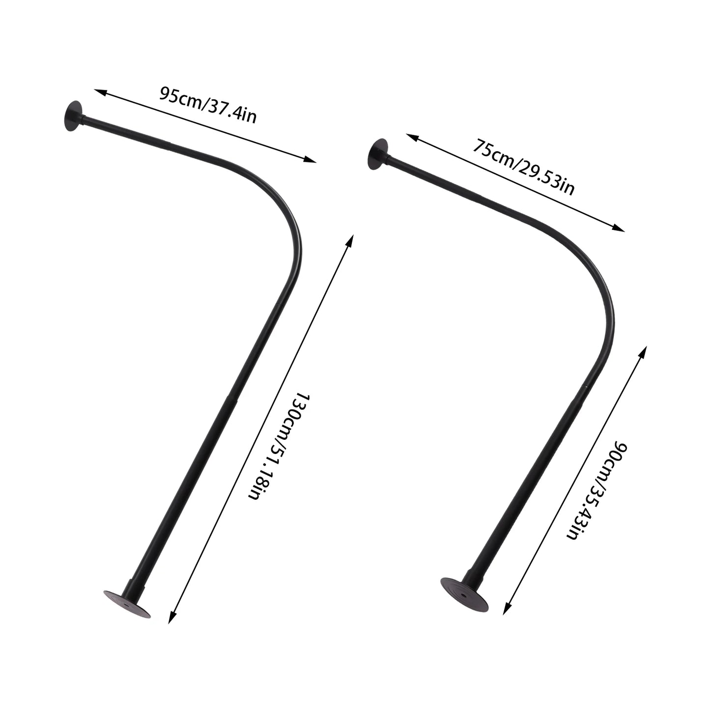 Shower Curtain Rail L Shape No Drilling Rail Corner Stainless Steel Telescopic Rod with Shower Curtain Rings