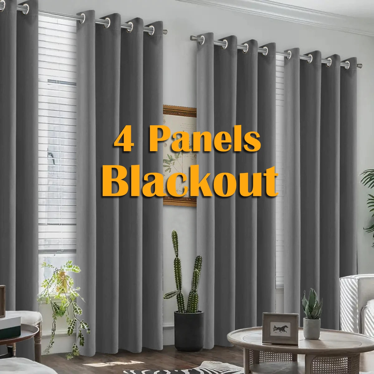 4PCS Blackout Curtains, Heat-Insulated Grommet Curtains For Bedroom Darkening, Noise Reduction Curtains For Living Room