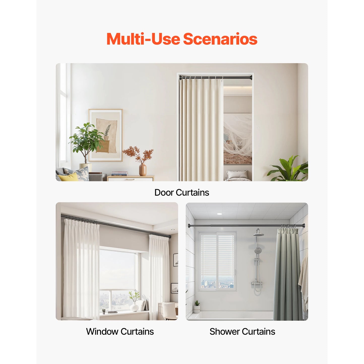 Shower Curtain Rod with Holders 28-76 In Adjustable Spring Tension Stainless Steel Telescoping Rod for Bathroom Closet