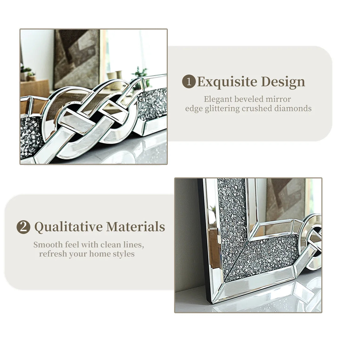 Large Full Body Wall Mirror with Crushed Diamond Detailing Artistic Silver Finish for Home Decorative