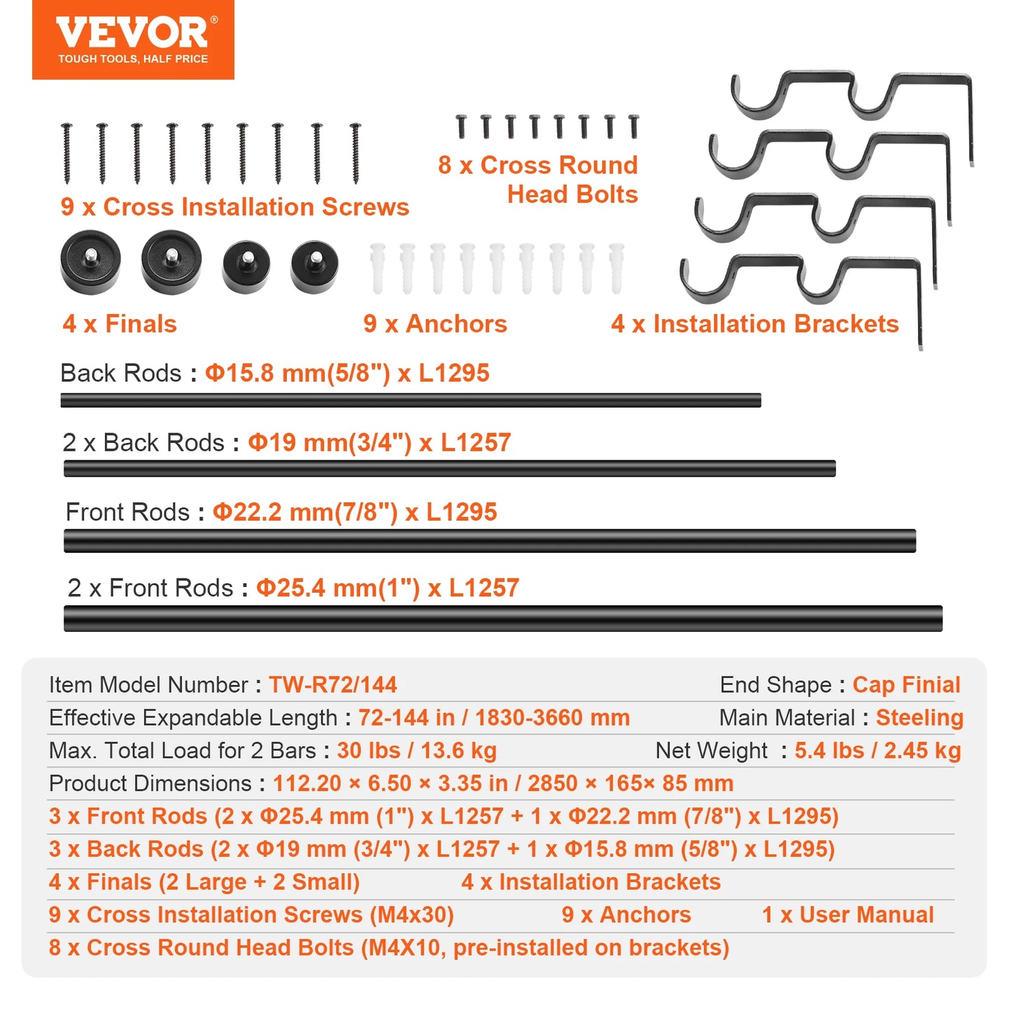 1 Inch Double Curtain Rods 36-72/74-144 Inches Rods for Windows 24-68/69-140 Inches Telescoping Dual Curtain Rod
