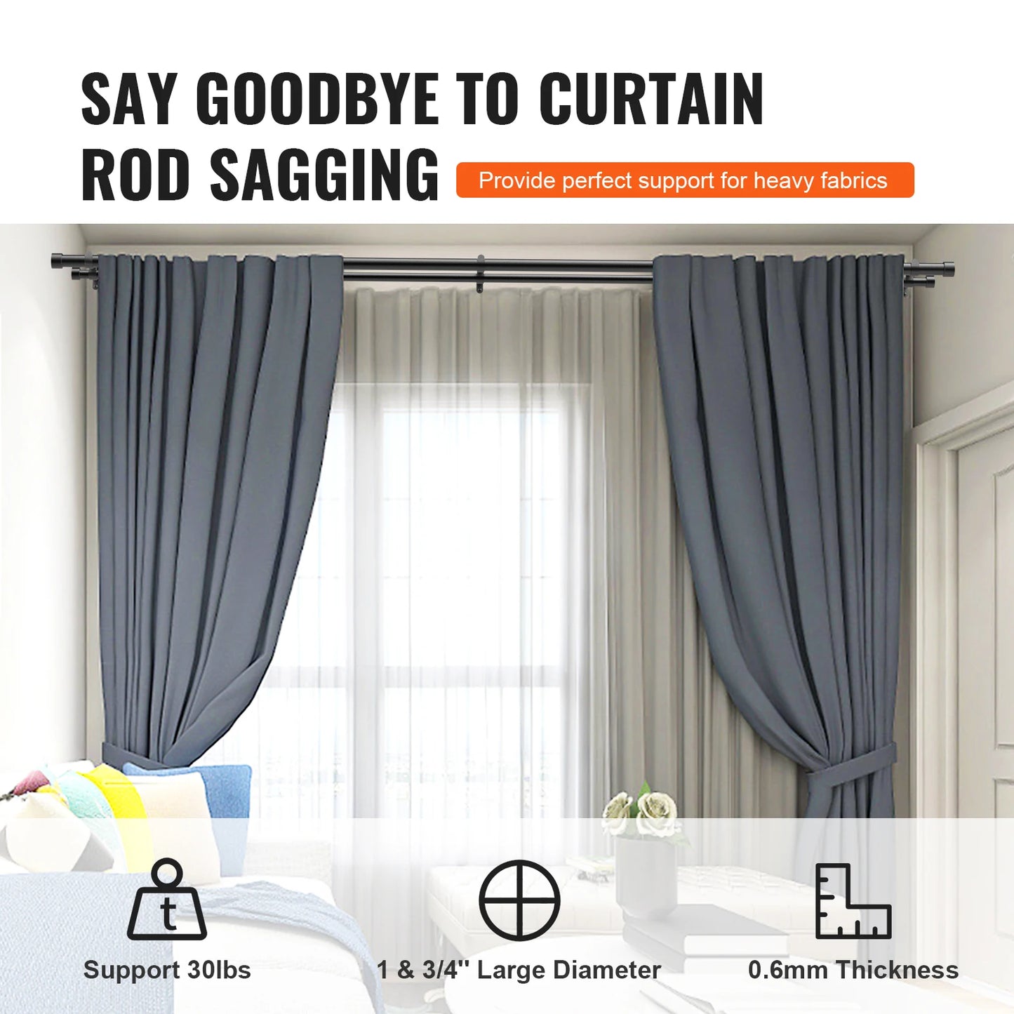 1 Inch Double Curtain Rods 36-72/74-144 Inches Rods for Windows 24-68/69-140 Inches Telescoping Dual Curtain Rod