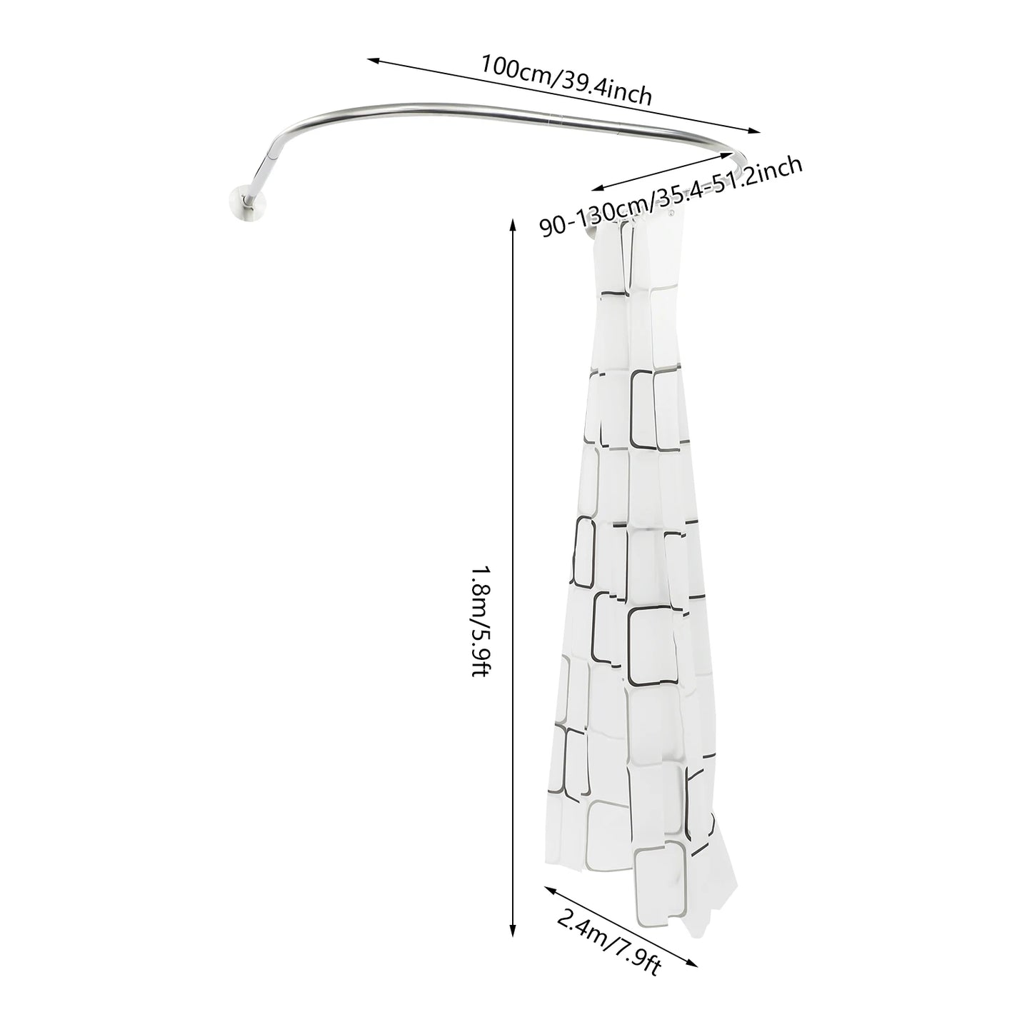 Shower Curtain Bar U Shape Adjustable Curved Bathroom Curtain Bar For Bathroom