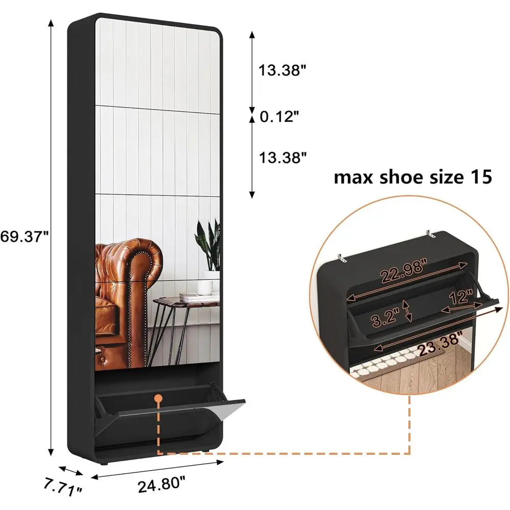5-Tier Wooden Shoe Storage Cabinet with Mirror, Sleek White Entryway Organizer