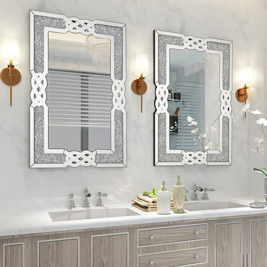 Large Full Body Wall Mirror with Crushed Diamond Detailing Artistic Silver Finish for Home Decorative