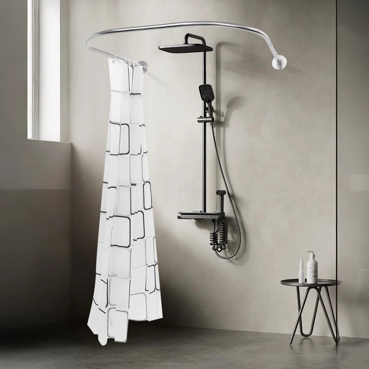 Shower Curtain Bar U Shape Adjustable Curved Bathroom Curtain Bar For Bathroom