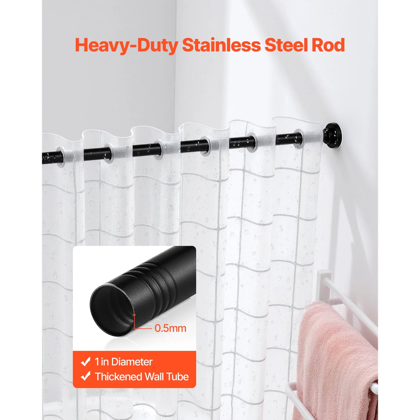 Shower Curtain Rod with Holders 28-76 In Adjustable Spring Tension Stainless Steel Telescoping Rod for Bathroom Closet