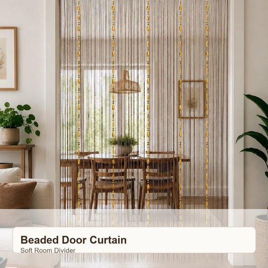 Beaded String Curtain Room Divider Rod Pocket Decorative Door Curtain For Living Room Bedroom Closet Balcony Wedding Shop Light Filtering Privacy Two Color Brown Colorful Tassel Line Curtain Home Interior Decoration
