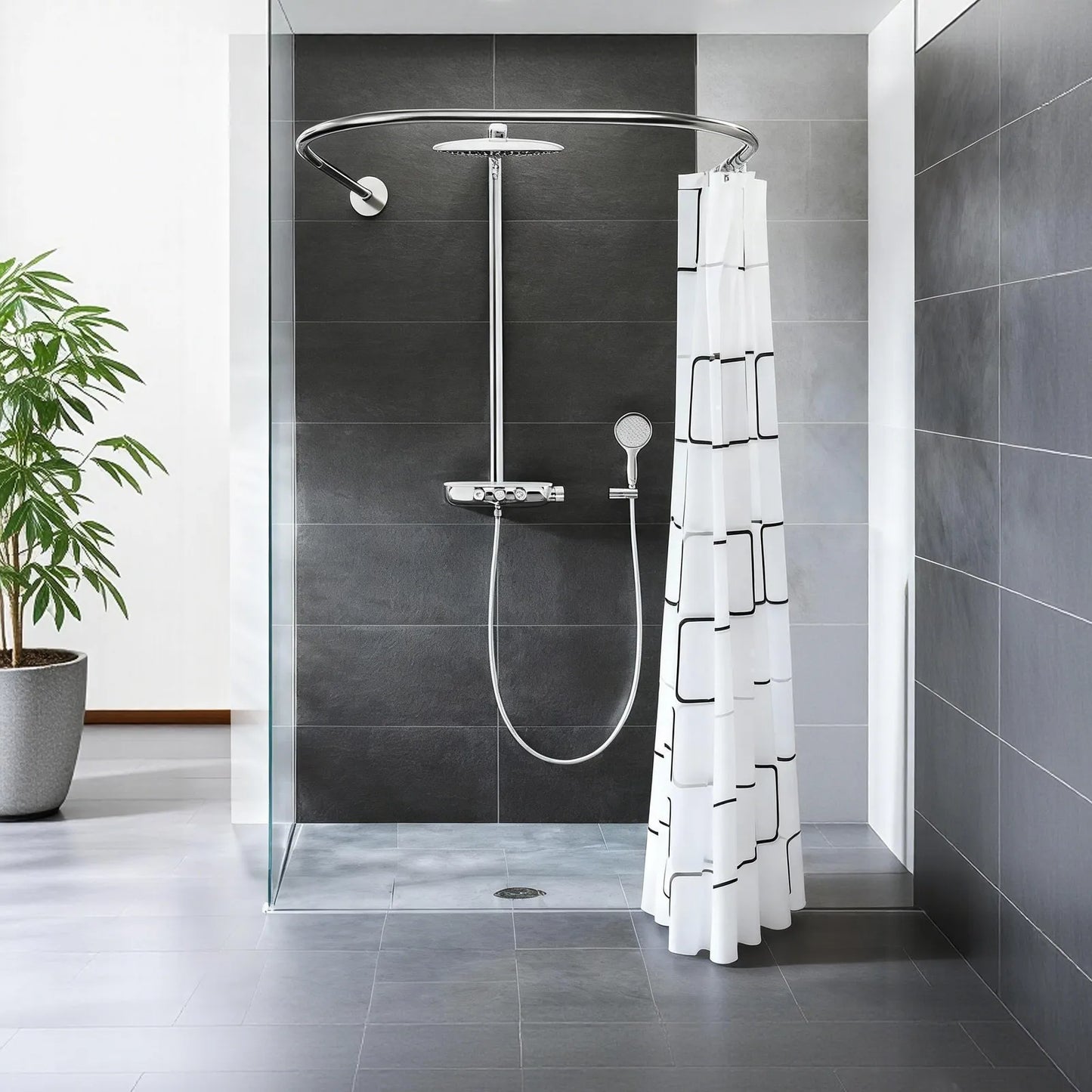 Shower Curtain Bar U Shape Adjustable Curved Bathroom Curtain Bar For Bathroom