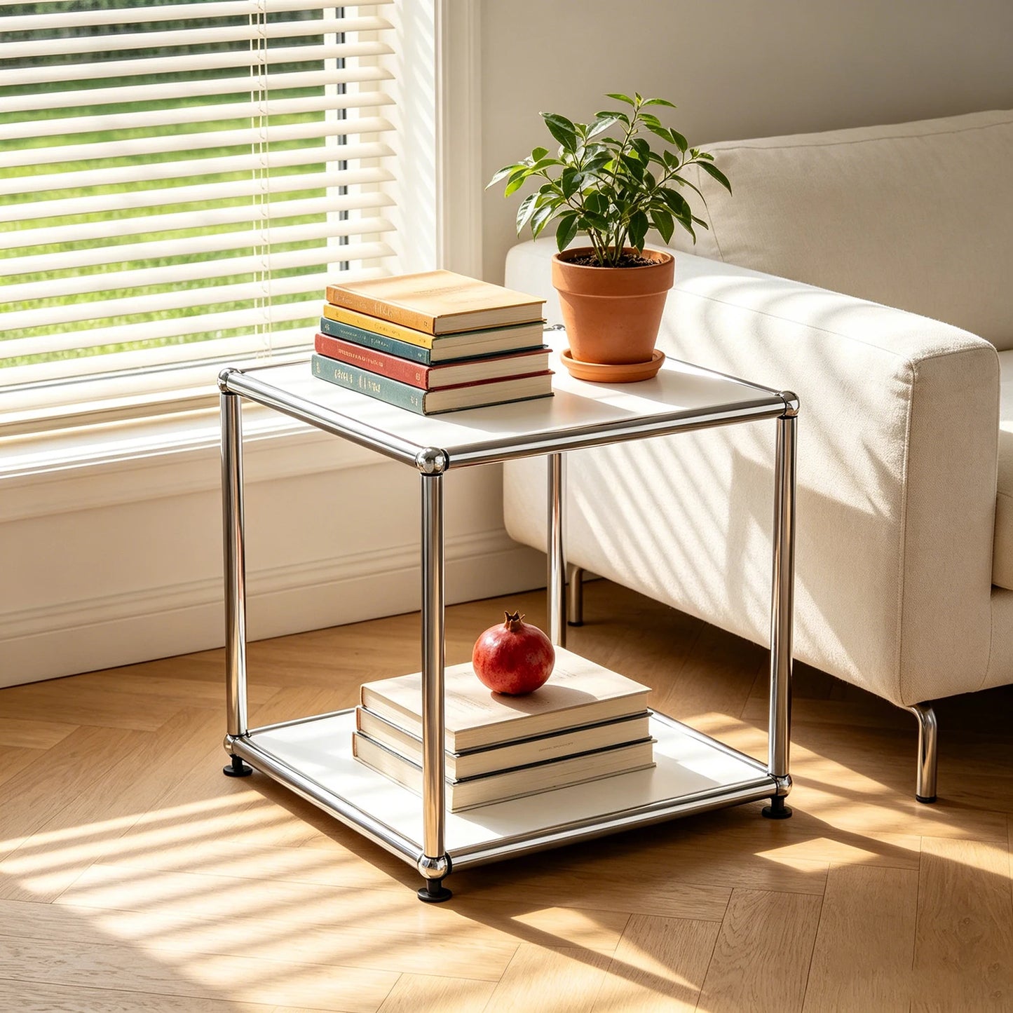 Modern Minimalist Side End Table Chrome Metal Frame Coffee Table Modular Open Cube Shelf Accent Furniture For Living Room Office