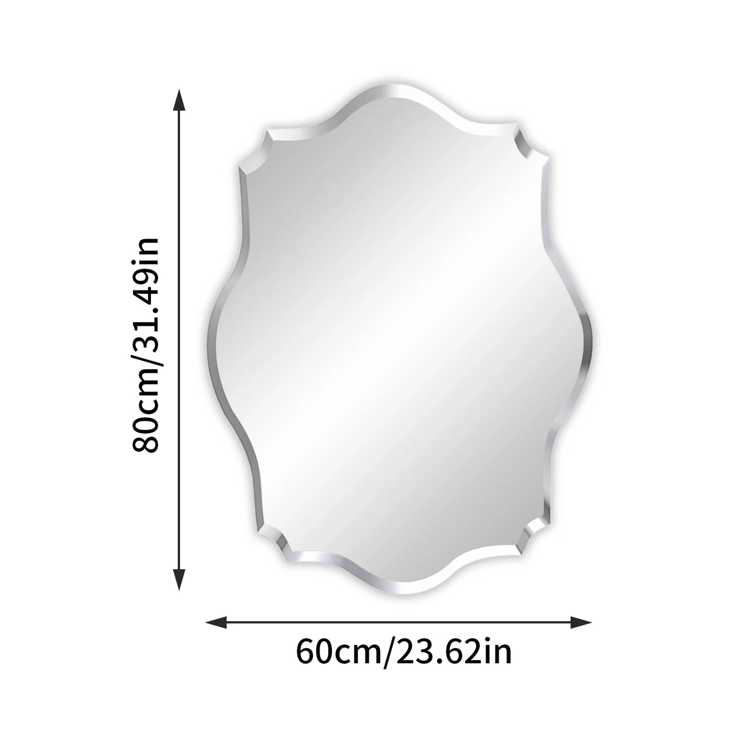 Wall Mirror Scalloped Frameless Beveled Edge Polished for Bathroom, Living Room, Vanity, Bedroom