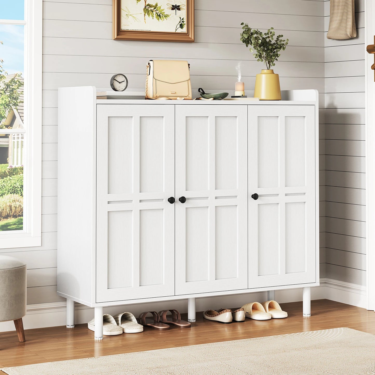 Shoe Cabinet with 3 Doors, 30 pairs shoe Storage Cabinet , 40 inch Fammhouse shoe Rack shoe Organizer Cabinet for Entpway