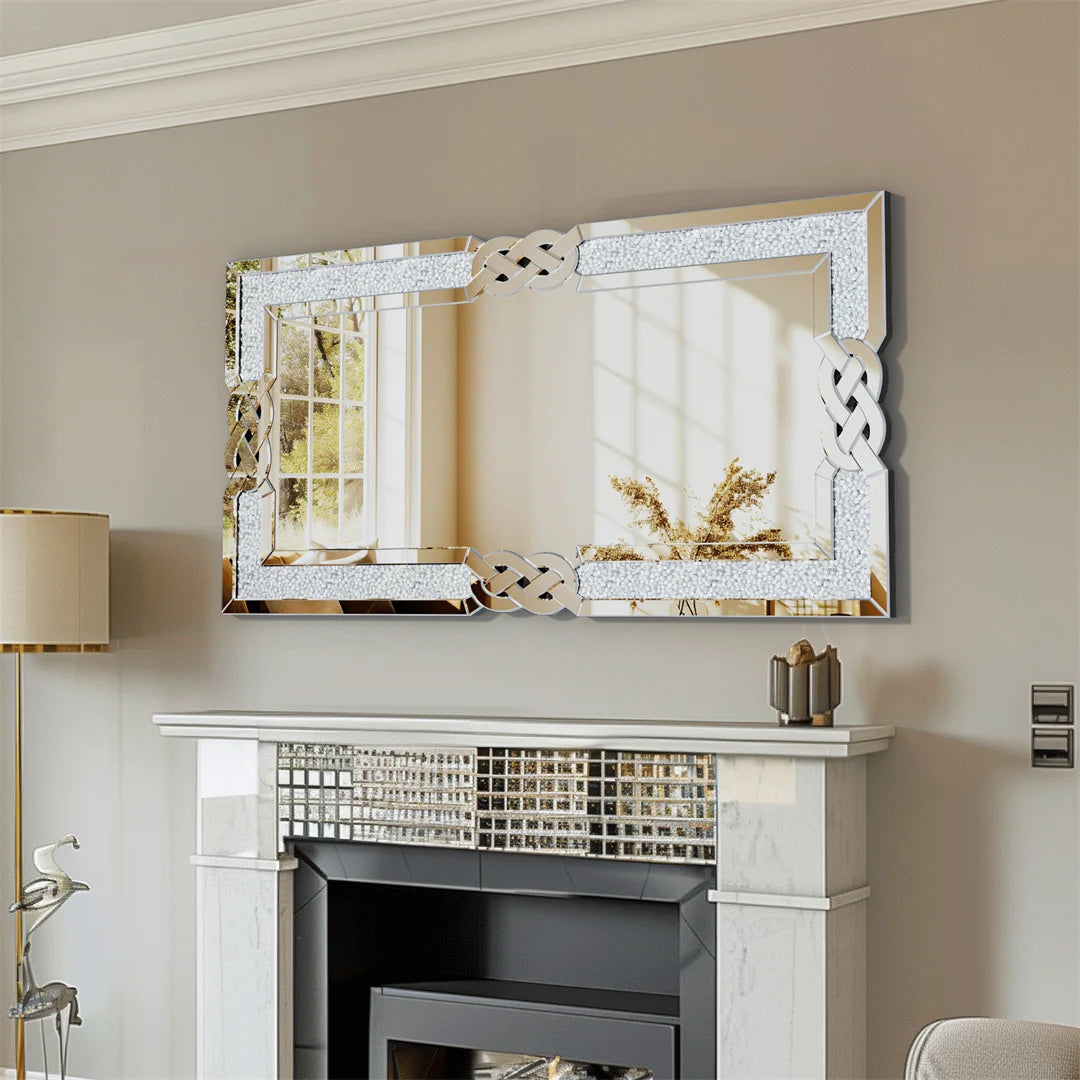 Large Full Body Wall Mirror with Crushed Diamond Detailing Artistic Silver Finish for Home Decorative