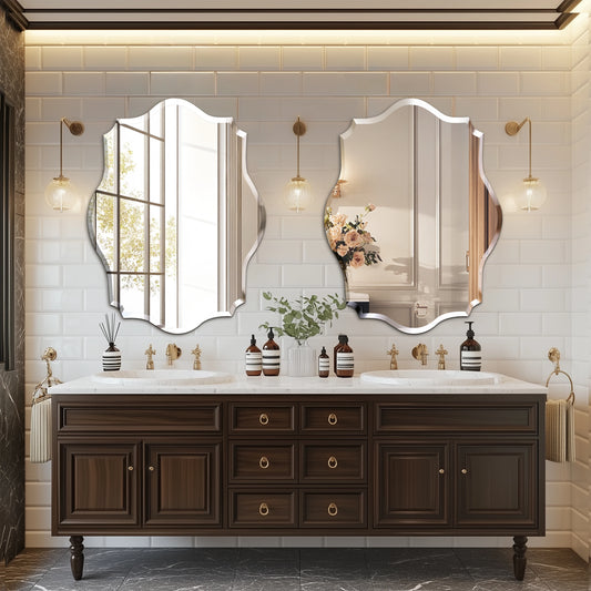 Wall Mirror Scalloped Frameless Beveled Edge Polished for Bathroom, Living Room, Vanity, Bedroom