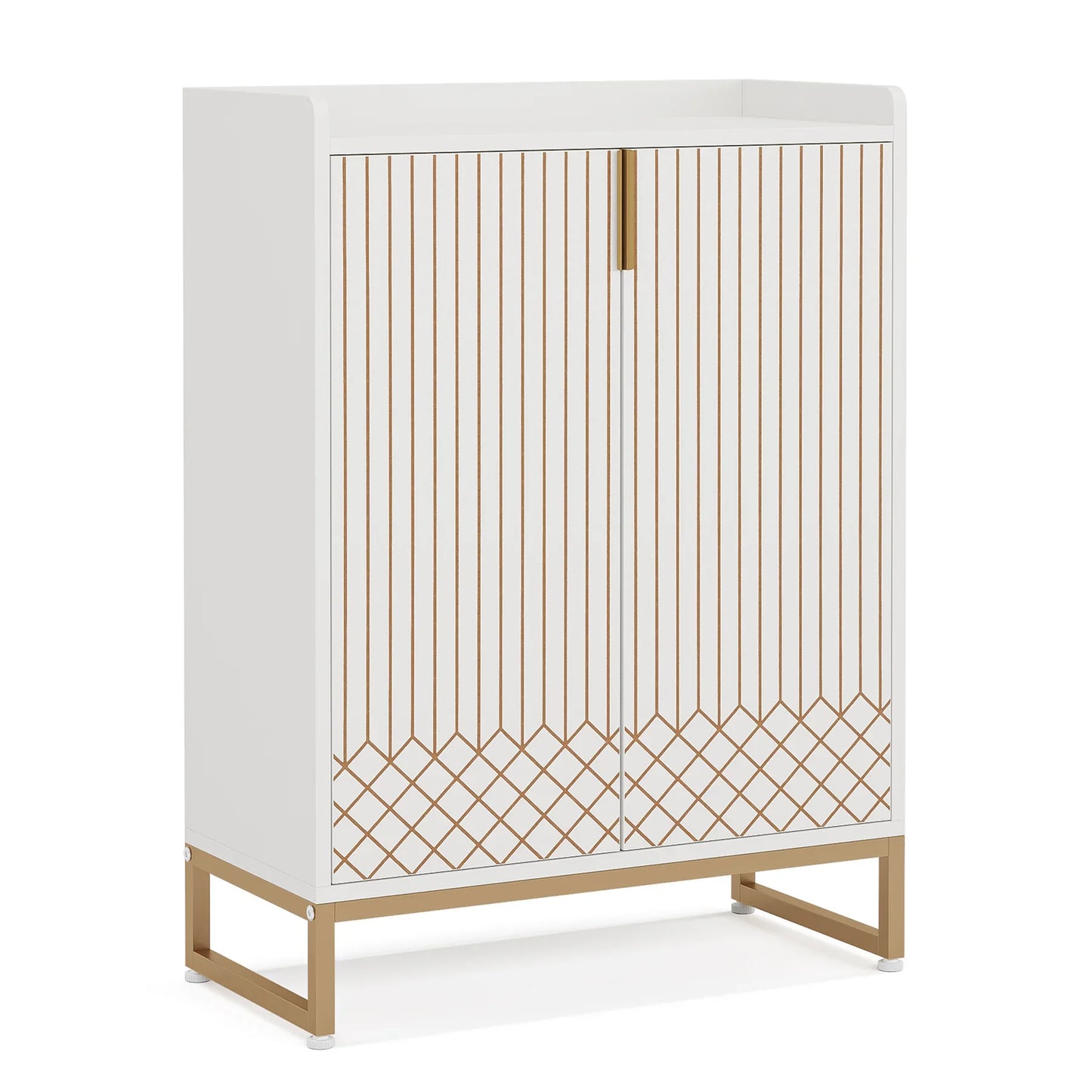 White Shoe Cabinets with Doors, 5-Tier Shoe Rack, Wood Storage Cabinet for Bedroom Hallway Living Room
