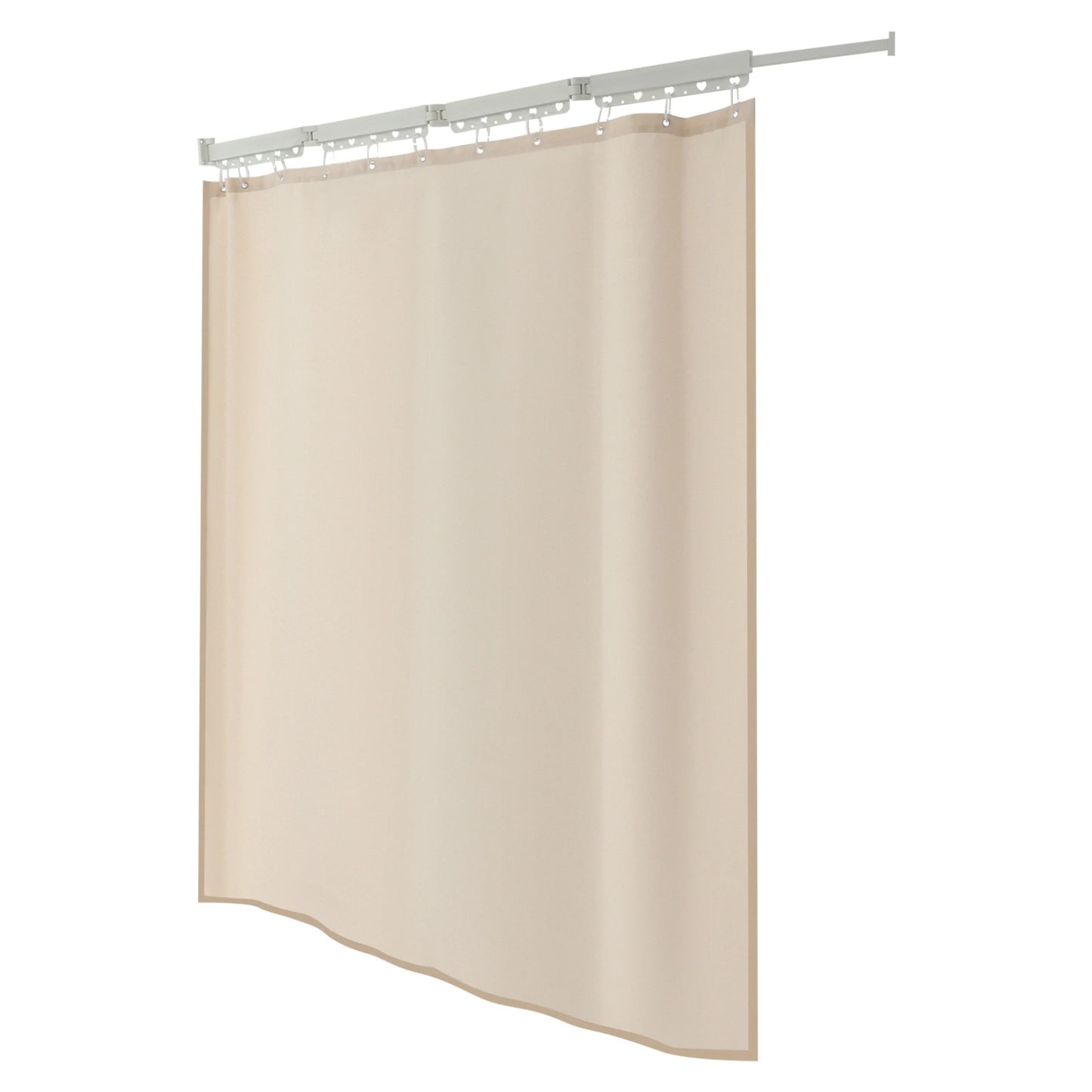 Shower Curtain Set, Wall Mounted Folding Shower Curtain Rod, No Drill Installation, 110 lbs Load for Home Bathroom