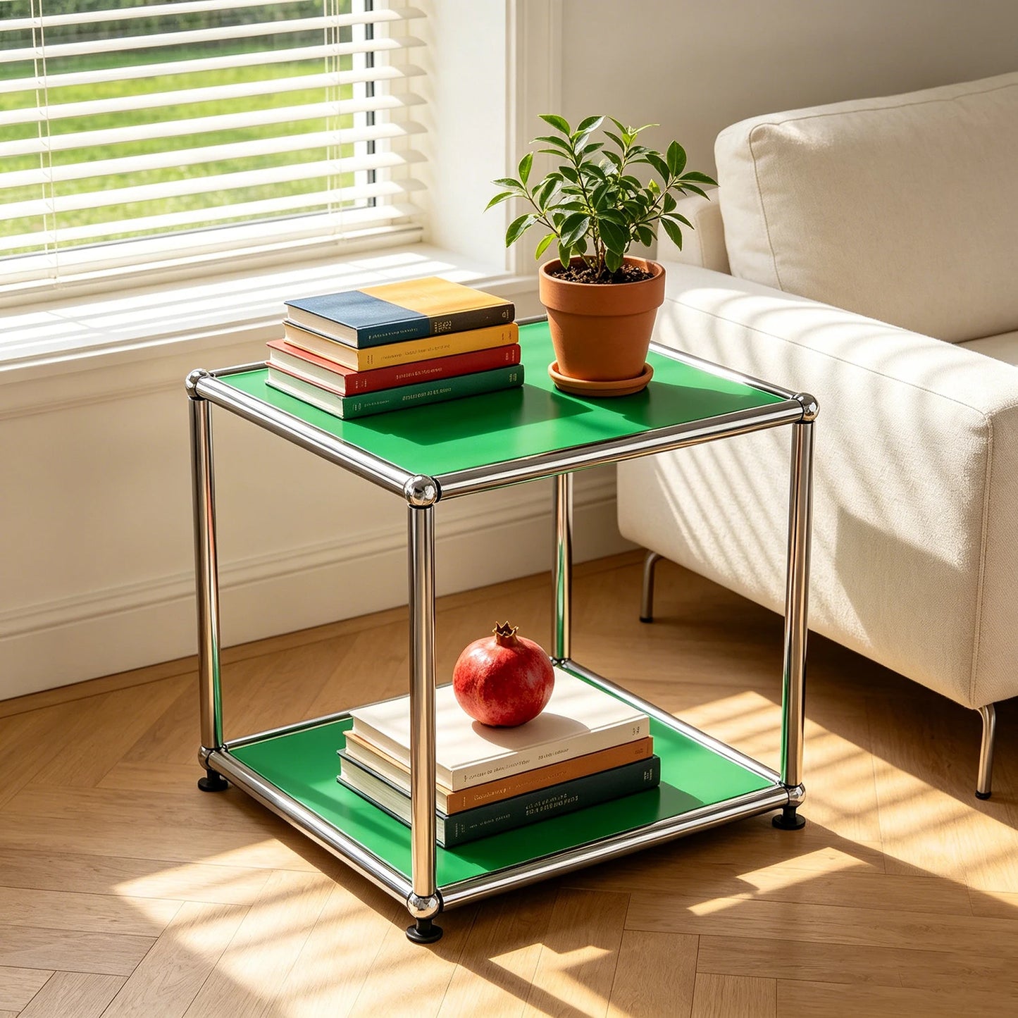Modern Minimalist Side End Table Chrome Metal Frame Coffee Table Modular Open Cube Shelf Accent Furniture For Living Room Office