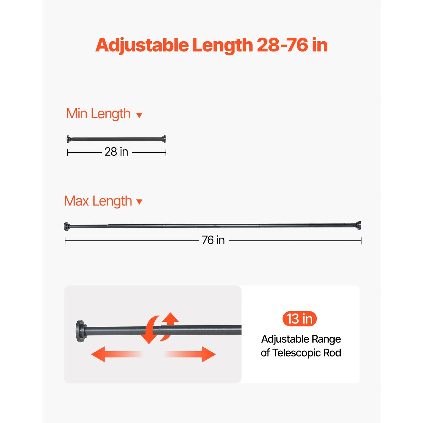Shower Curtain Rod with Holders 28-76 In Adjustable Spring Tension Stainless Steel Telescoping Rod for Bathroom Closet